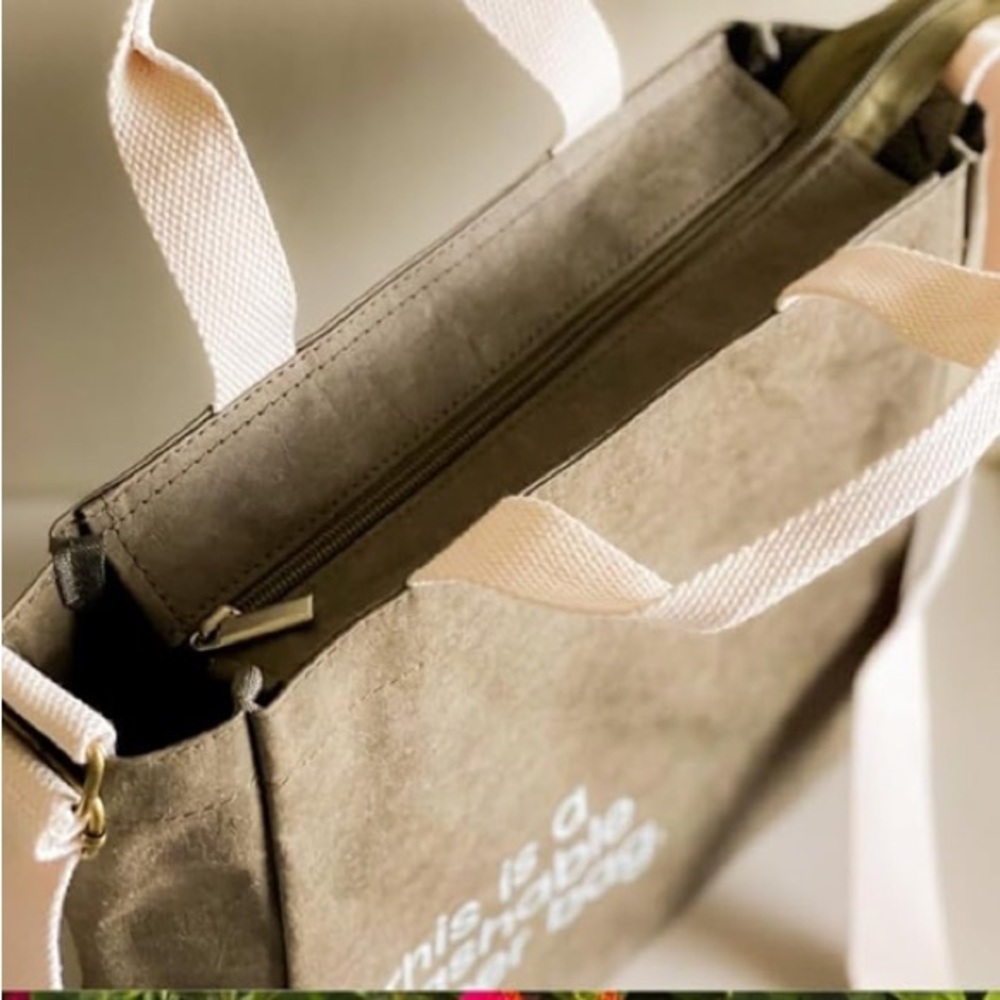 NEW “This is a Washable Paper Bag” Eco Tote Bag Paper Reusable Olive Green - Picture 7 of 7